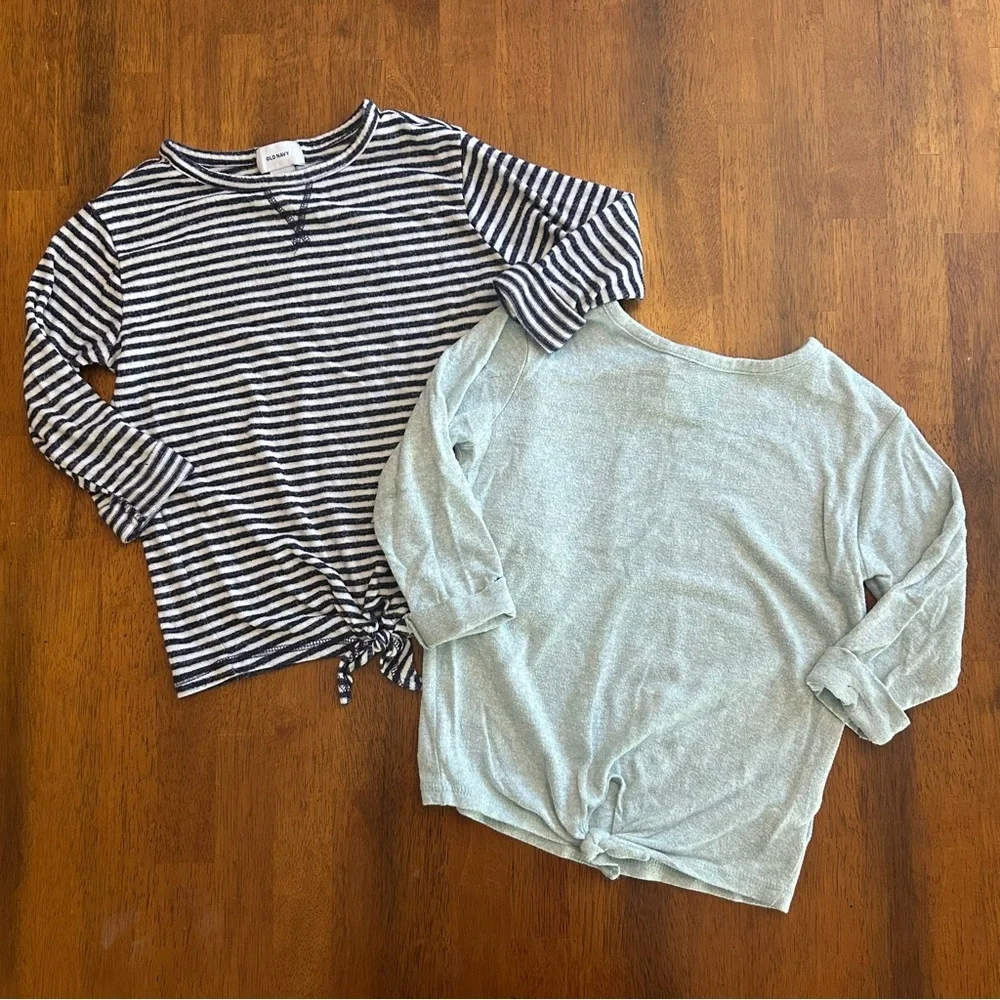 Old Navy Soft Knit Rolled Cuff Sleeve Tops Girl XS | 2-Pack Casual Lounge Bundle